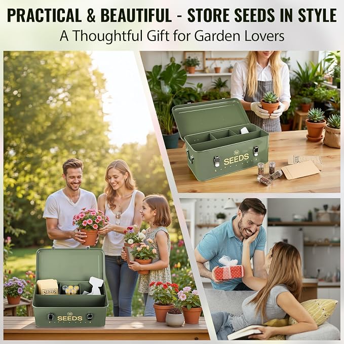 Metal Seed Storage Box with Safety Locks, Large 4-Compartment Seed Organizer - Image 7