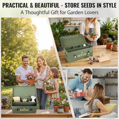 Metal Seed Storage Box with Safety Locks, Large 4-Compartment Seed Organizer - Image 7