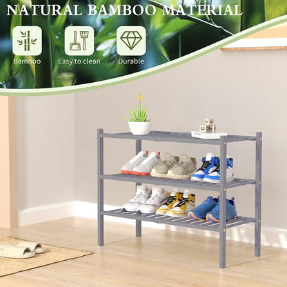 3 Tier Bamboo Shoe Rack for Closet Free Standing Wood Shoe Shelf Storage - Image 6