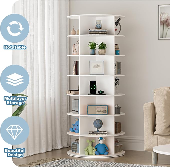 7-Tier Rotating Shoe Rack Tower, Freestanding Shoes Organizer | 360° Vertical - Image 4