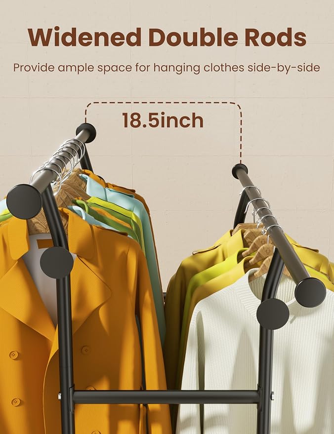 Double Rods Clothes Rack, Rolling Clothing Rack - Image 2