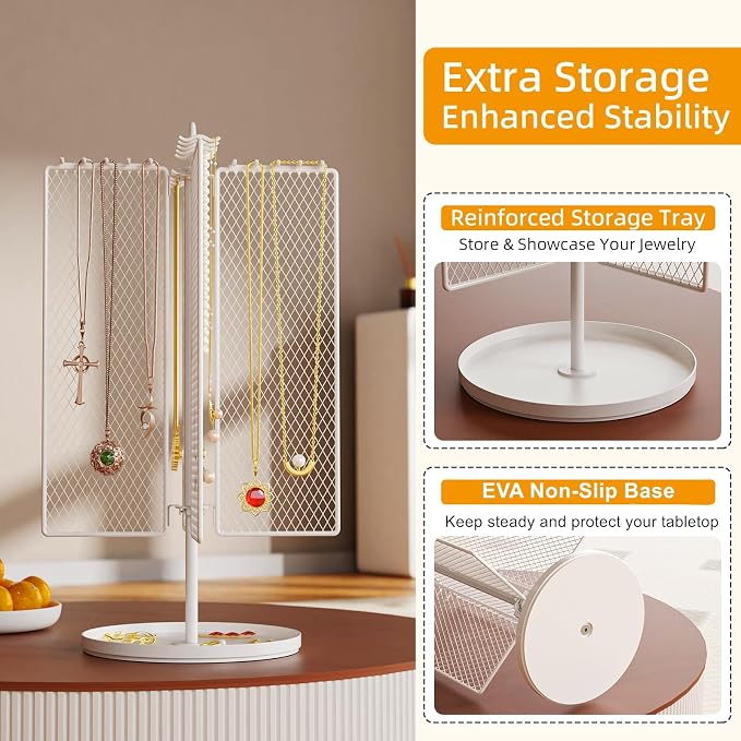 Rotating Necklace Holder Organizer, Necklace Storage Jewelry Stand, Metal - Image 8