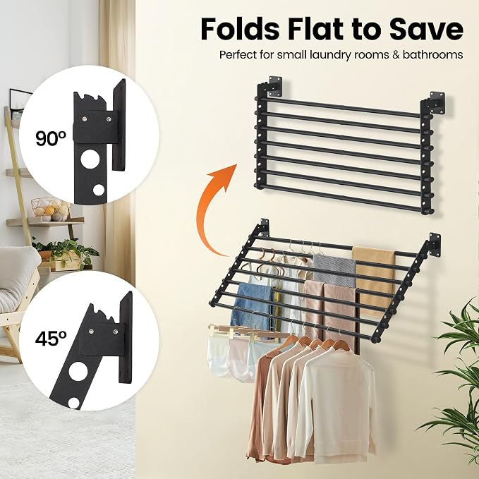 Wall Mounted Clothes Drying Rack 28 Inch – Foldable Laundry Drying Rack - Image 2