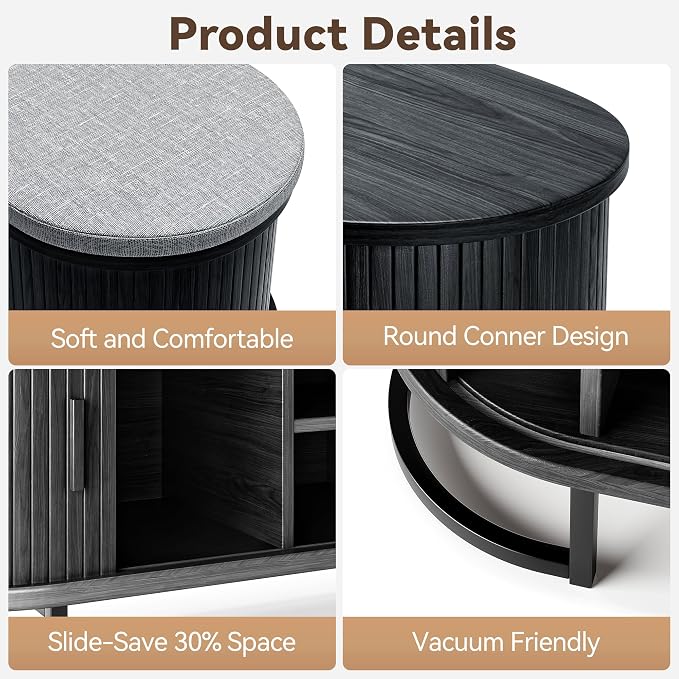 Decofy Shoe Storage Bench with Cushion and Sliding Doors, 47.2 Inch Shoe Bench - Image 6
