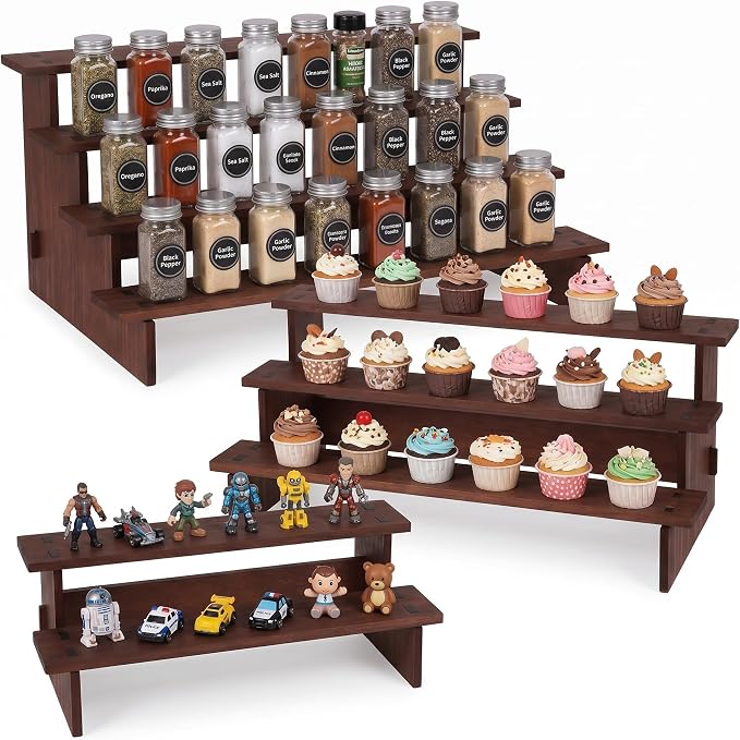 Nuanchu 3 Pack Multi-tiered Wood Spice Organizer, Tiered Display Riser by Nuanchu