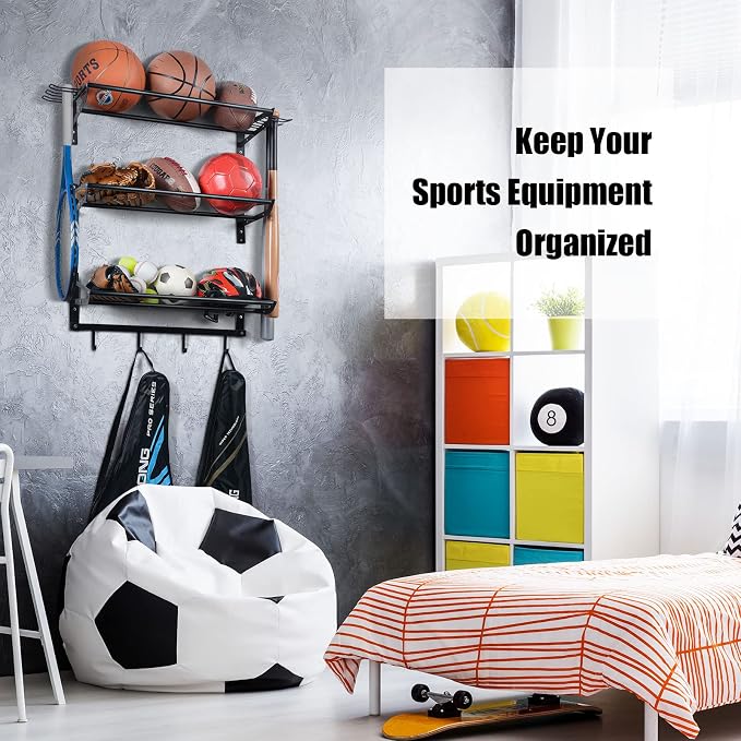 XCSOURCE Sports Equipment Organizer, 3-Tier Ball Storage Rack - Image 6