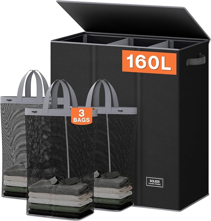 SOLEDI 160L Laundry Hamper 3 Section, Extra Large Laundry Hamper by SOLEDI