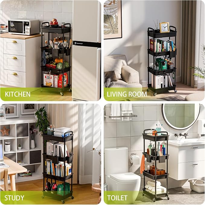 Sorgion 4 Tier Rolling Cart Organizer, Art Craft Diaper Bedside Snack Laundry - Image 6