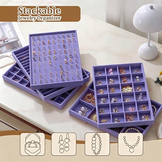 Large Velvet Jewelry Tray 2 Pack Stackable Jewelry Display Drawer Inserts Trays - Image 6