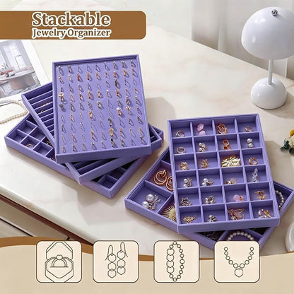 Large Velvet Jewelry Tray 2 Pack Stackable Jewelry Display Drawer Inserts Trays - Image 6