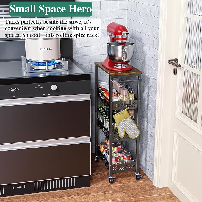 Utility Slim Storage Cart, 4-Tier Narrow Bathroom Organizer and Storage Cart - Image 3