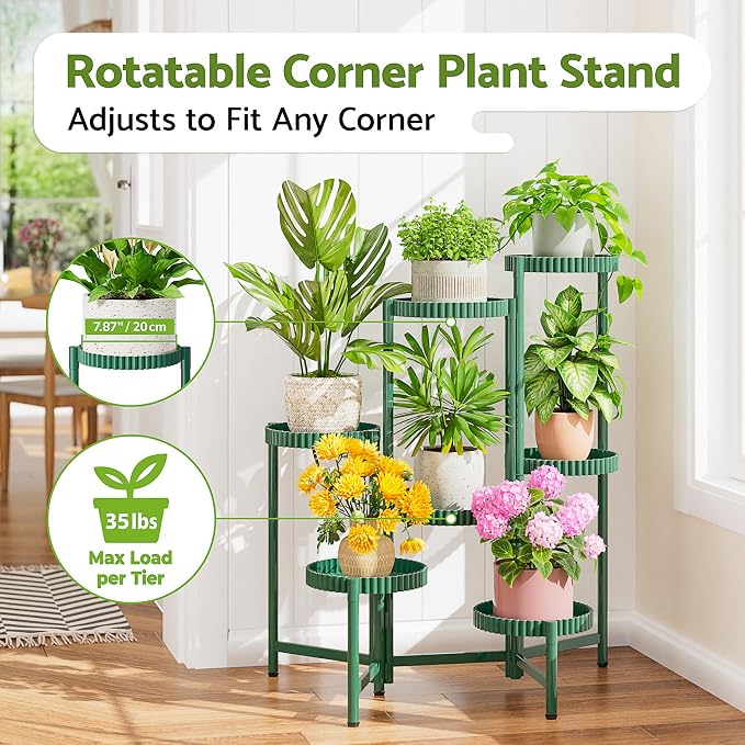 7 Tier Large Plant Stand Indoor, 7.9 Inch Wide Tall Corner Metal Plant Stands - Image 2