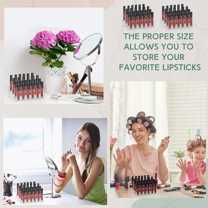 Macarrie 4 Pieces Lipstick Holder Organizer 24 Slot Acrylic Lipstick Makeup - Image 3
