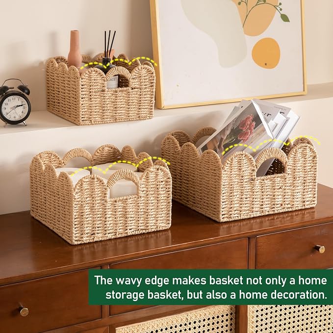OIAHOMY Scalloped Wicker Baskets, Hand-woven Storage Baskets - Image 6