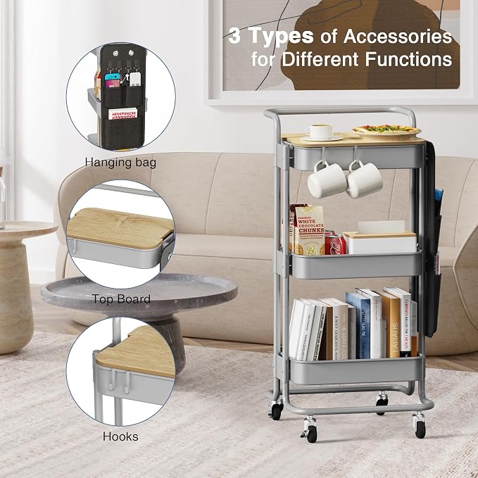 DTK 3 Tier Metal Utility Rolling Cart - Image 5