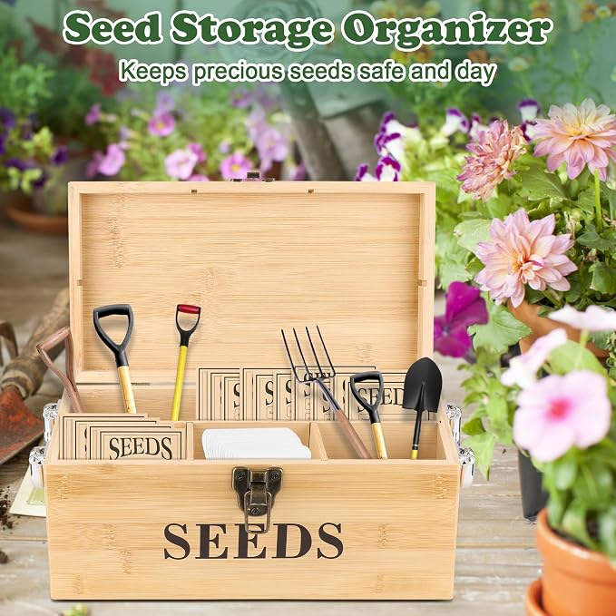Coolrunner Wood Seed Saving Box, Seed Storage Organizer Case, Seed Packet - Image 4