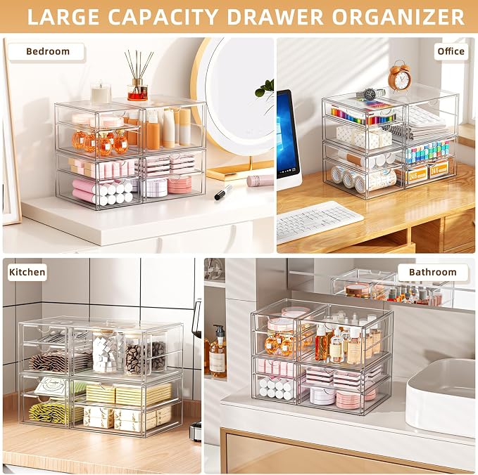 Stackable Storage Drawers, Acrylic Organizers, 7 Drawers | Makeup Organizer - Image 4