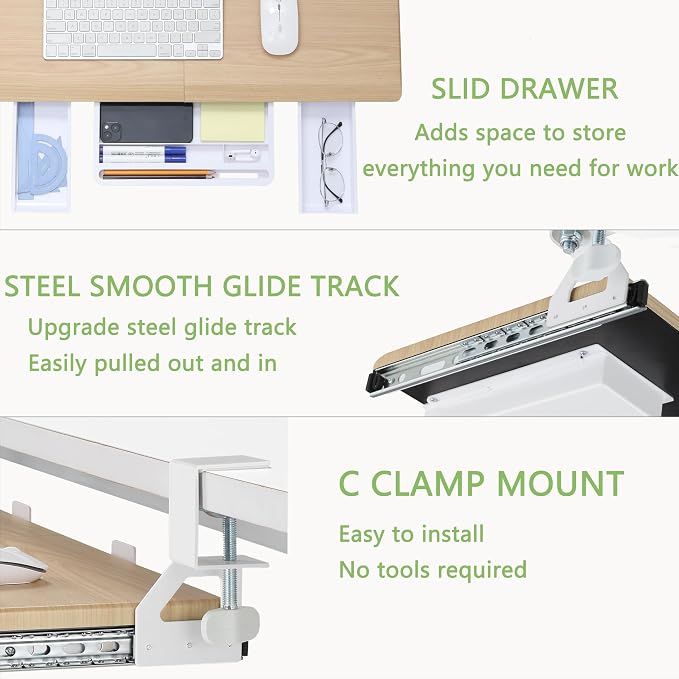 ETHU Keyboard Tray Under Desk, Ergonomic Corner Keyboard Tray - Image 7