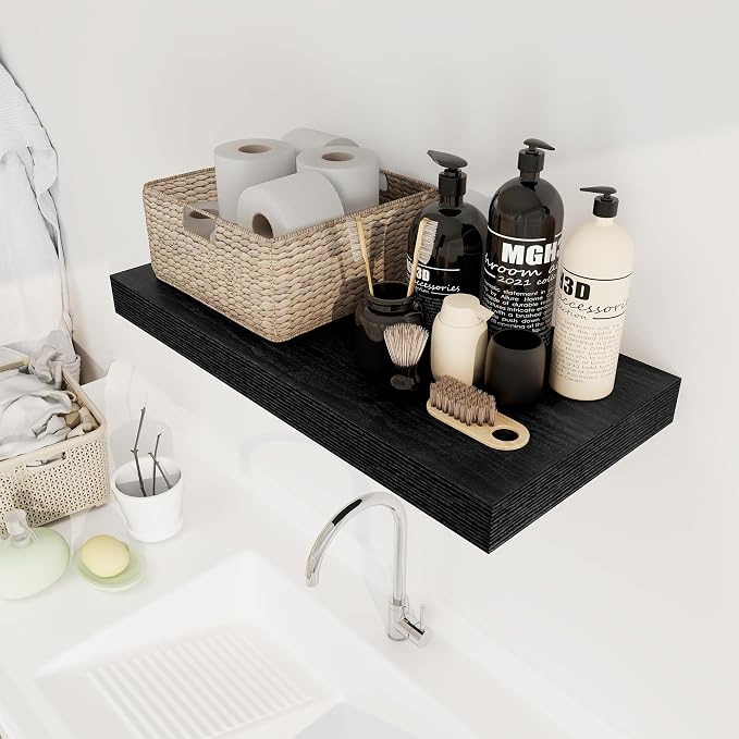 12 Inch Deep Black Floating Shelves, 24 x 12 Floating Shelf - Image 2