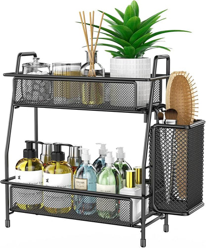 Bathroom Organizer with Basket, 2-Tier Bathroom Tray by THENNIKIGO