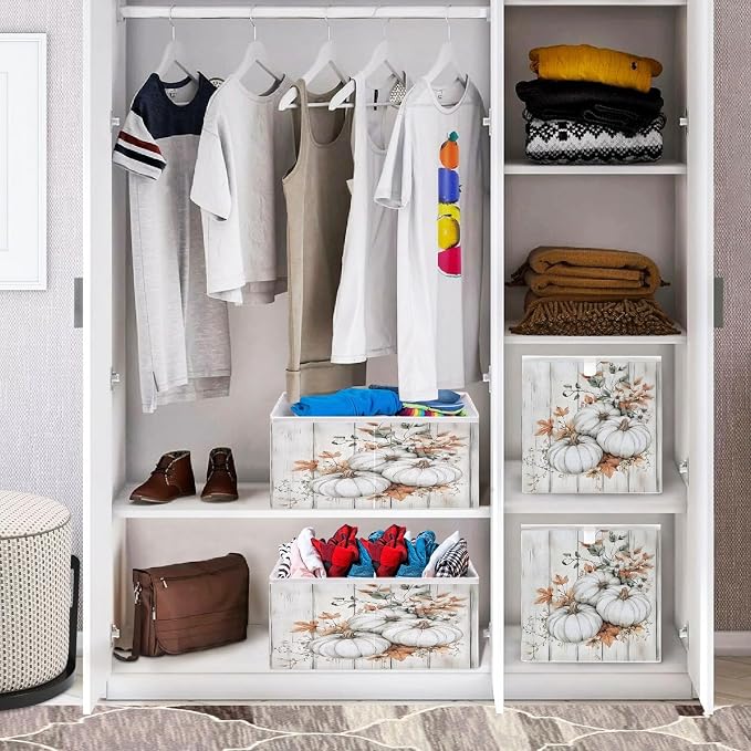 White Pumpkin Wood Closet Organizers Storage Cubes Storage Bins Shelf Baskets - Image 7