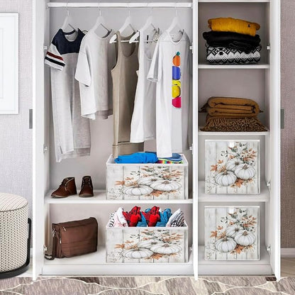 White Pumpkin Wood Closet Organizers Storage Cubes Storage Bins Shelf Baskets - Image 7