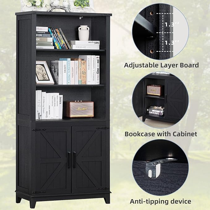 70in Tall Bookshelf 5 Tier Bookcase - Image 8