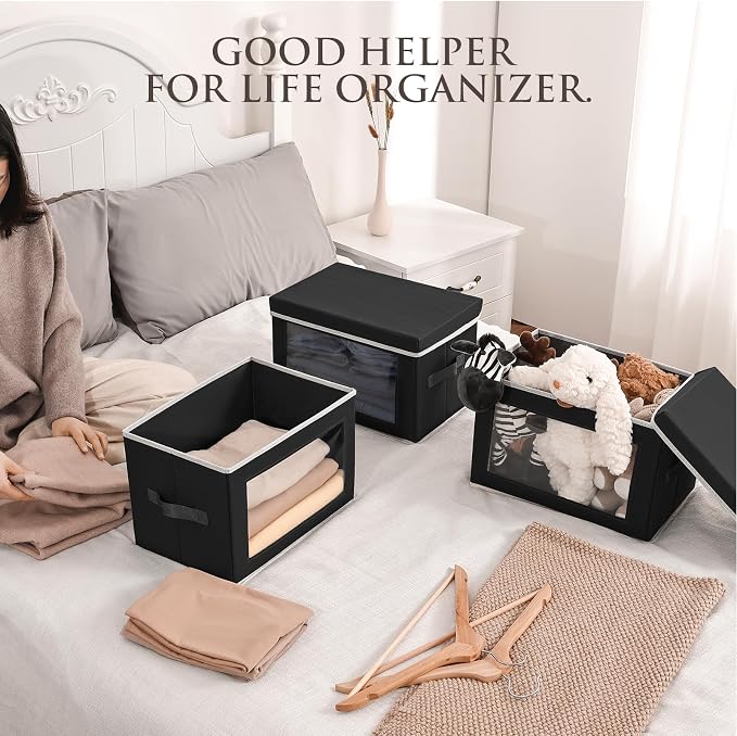 Homsorout Storage Boxes with Lids, Collapsible Storage Bins with Handles - Image 3
