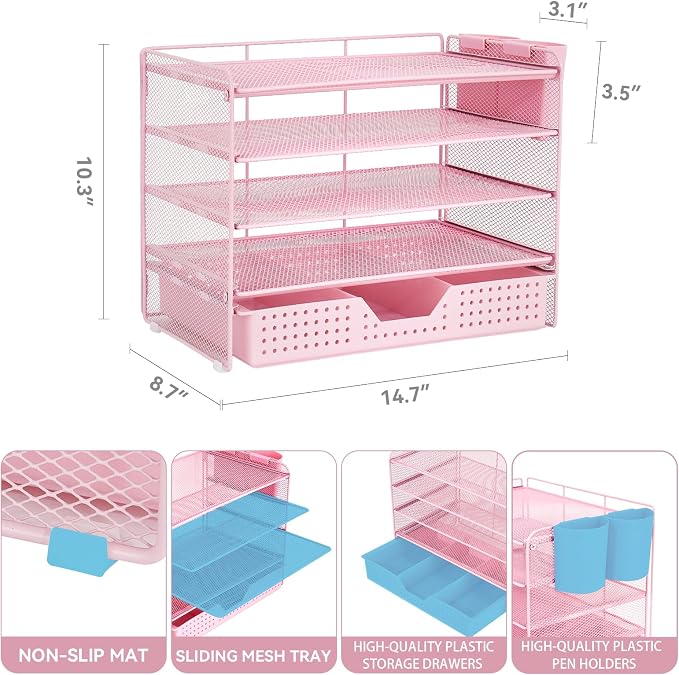 LEKETREE Desk Organizers and Accessories, 5-Tier Paper Letter Tray Organizer - Image 2