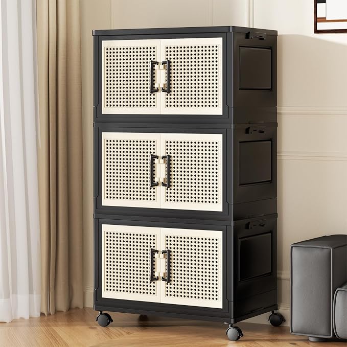 Stackable Storage Bins with Lids, Collapsible Plastic Storage Box Closet by FOCUSONLIFEBECONVENIENCE