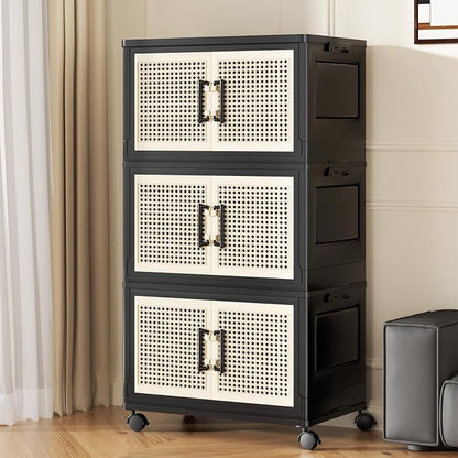 Stackable Storage Bins with Lids, Collapsible Plastic Storage Box Closet by FOCUSONLIFEBECONVENIENCE