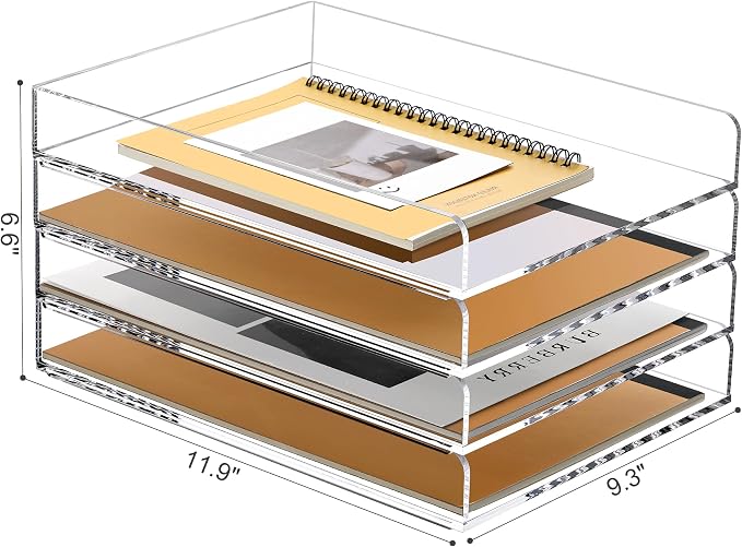 SANRUI 4 Tier Stackable Paper Letter Tray, Acrylic Vertical File Tray A4 Desk - Image 2