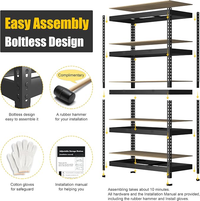 PrimeZone 47" W x 23.6" D x 71" H Large Heavy Duty Storage Shelves - Image 5