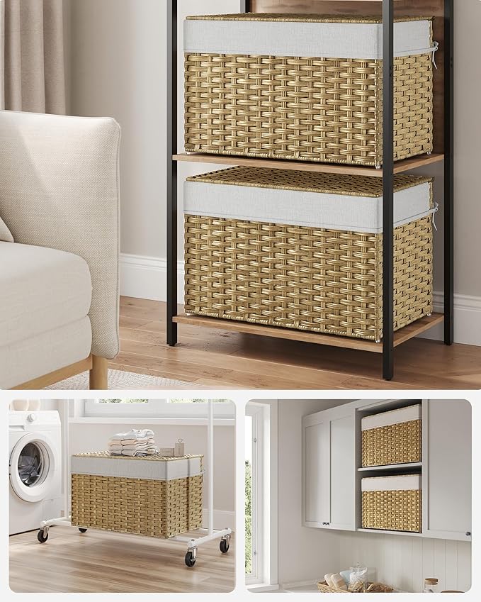 SONGMICS Storage Basket with Lid, Woven Blanket Storage Bin with Handles - Image 3