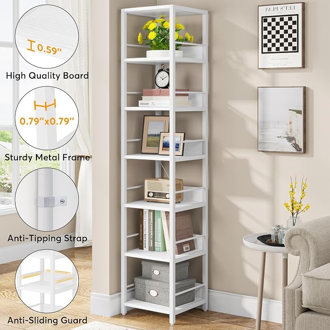 Tribesigns 6-Tier Corner Shelf, 75 Inch Tall Narrow Bookshelf Storage Rack - Image 7