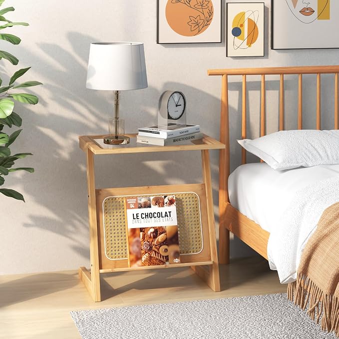 GOFLAME Rattan Side Table, Z-Shaped End Table - Image 8
