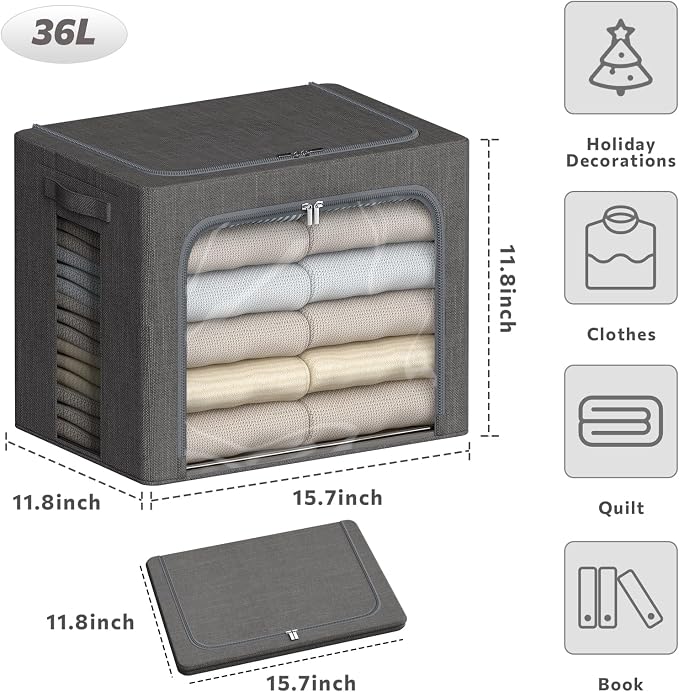 4 Pack Clothes Storage Bins - 36L Stackable Storage Box with Lid，Foldable - Image 4