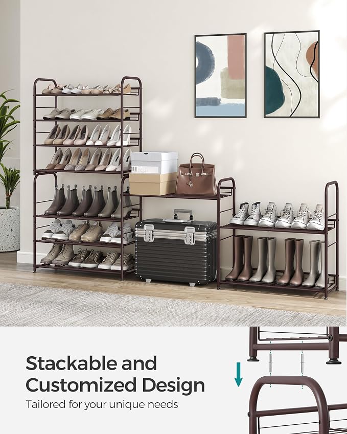 SONGMICS Stackable Shoe Rack, 4 Tier Metal Shoes Rack Storage Shelf, Holds up - Image 3