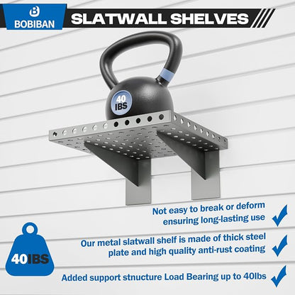 2 Pack Slatwall Shelves, Heavy Duty Grey Metal Slat Wall Shelf - Image 3