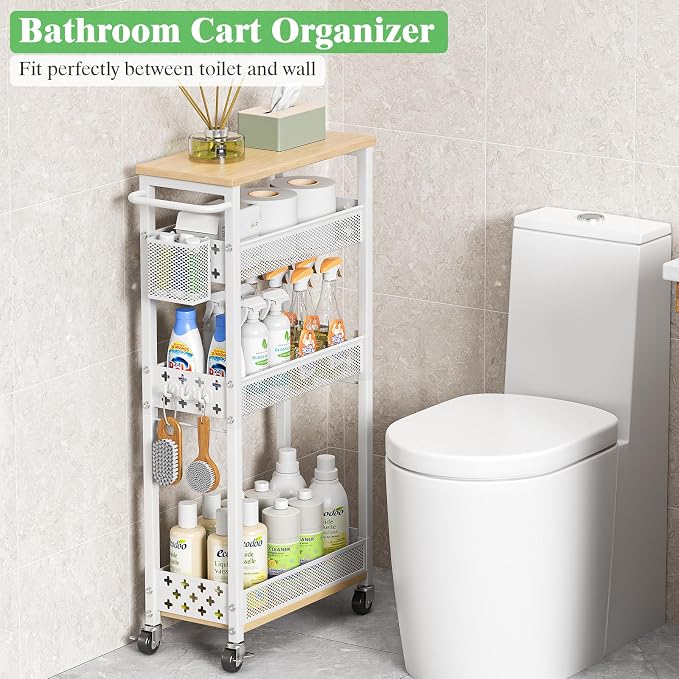 4 Tier Slim Rolling Storage Cart, Laundry Room Cart on Wheels, Small Metal - Image 5