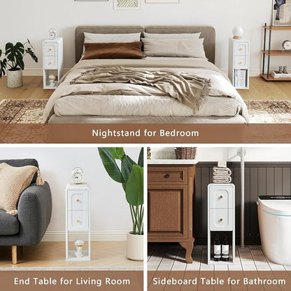Narrow Nightstand with 2 Drawers, Small Bedside Tables, Mid-Century Modern Slim - Image 9