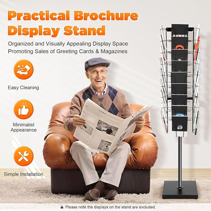 36-Pocket Rotating Magazine Rack, 360° Floor Brochure Display Stand - Image 2