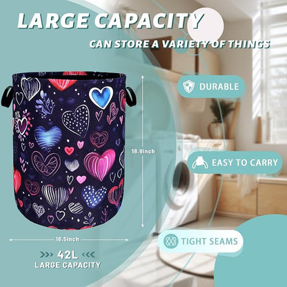 Hand Drawn Love Hearts Pattern Laundry Hamper - Image 2