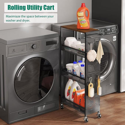 Slim Rolling Storage Cart with Wheels, 4-Tier Metal Utility Cart with Handle & - Image 4
