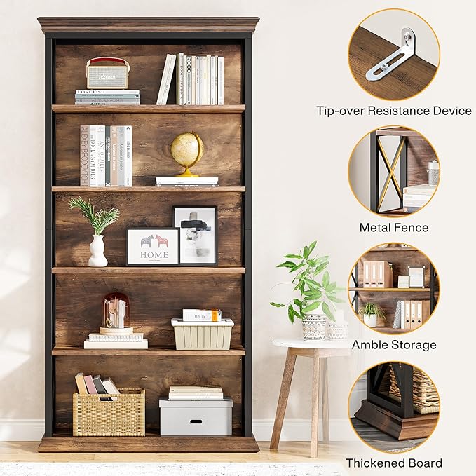 Tribesigns 6-Tier Bookcase, 71 Inches Industrial Bookshelves and Bookcase | - Image 8
