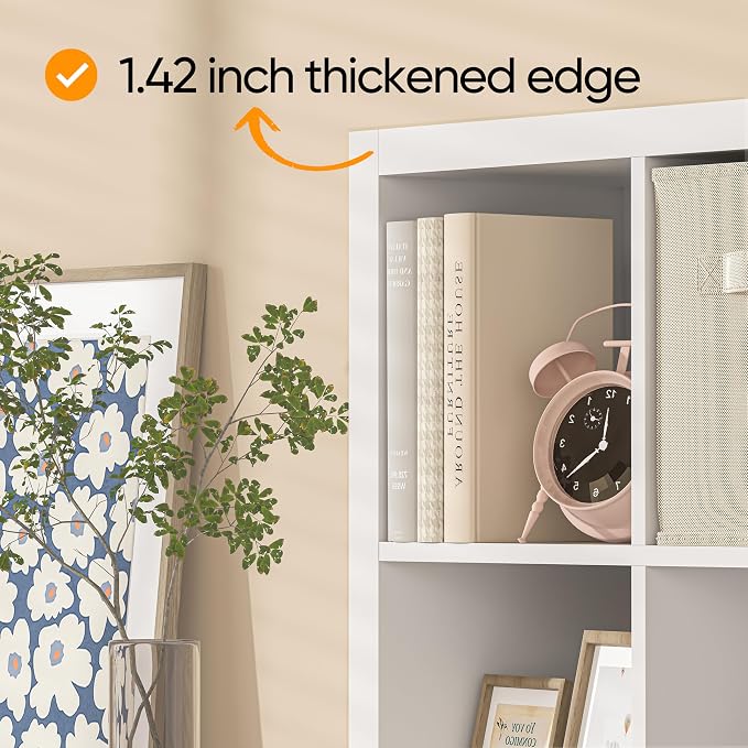 Bookshelf with Storage Bin, 6-Cube Storage Organizer, Modern Wood Open Bookcase - Image 5