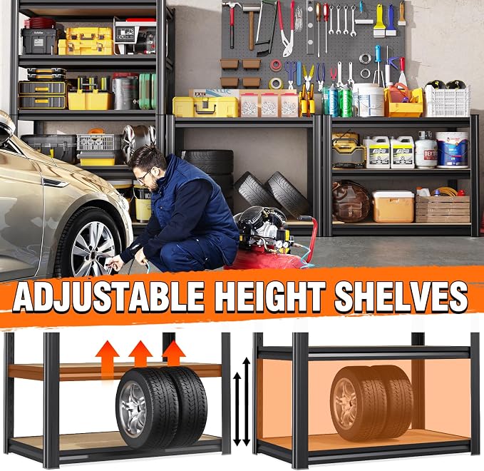 71"Hx28"Wx12"D Garage Shelving-5 Tier Garage Storage Shelves, Adjustable Heavy - Image 5