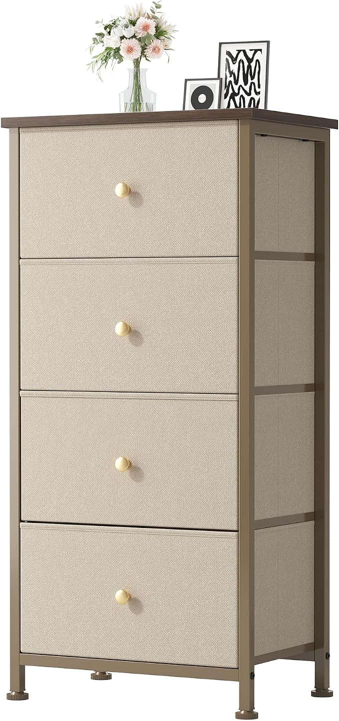 DUMOS Nightstand with 4 Drawers Bedside Table with Removable Fabric Bins Sturdy by DumosLifestyle