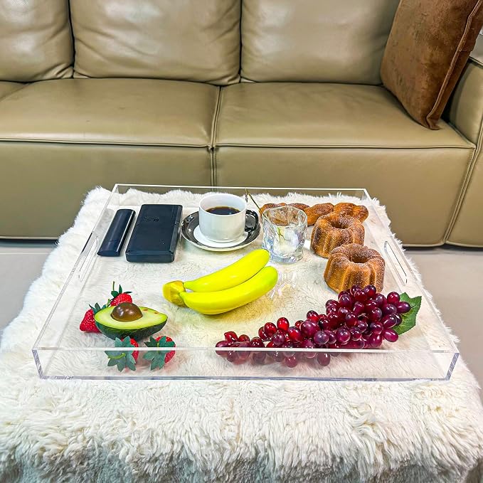 Clear Rectangular 18x20 Inches Acrylic Ottoman Tray Decorative Serving Tray - Image 3