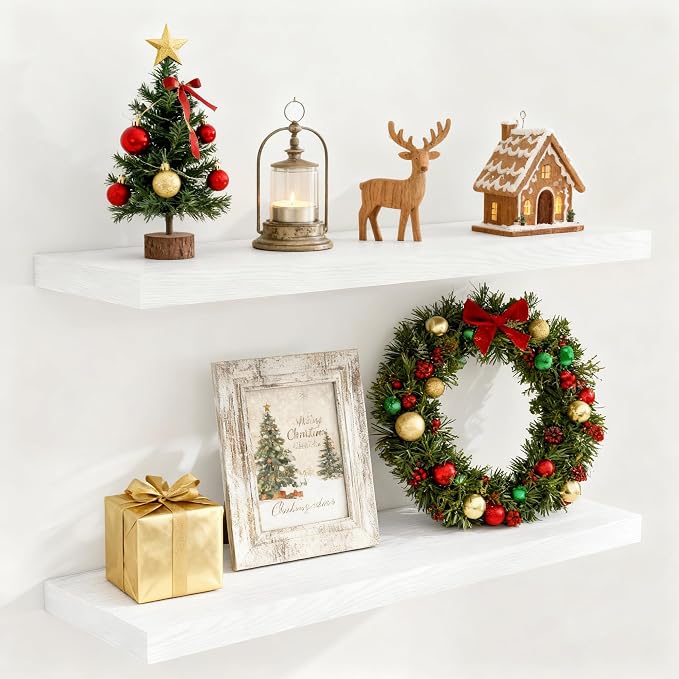 Fun Memories 36 Inch Floating Shelves White, 9.3 Deep Floating Shelf by FunMemories
